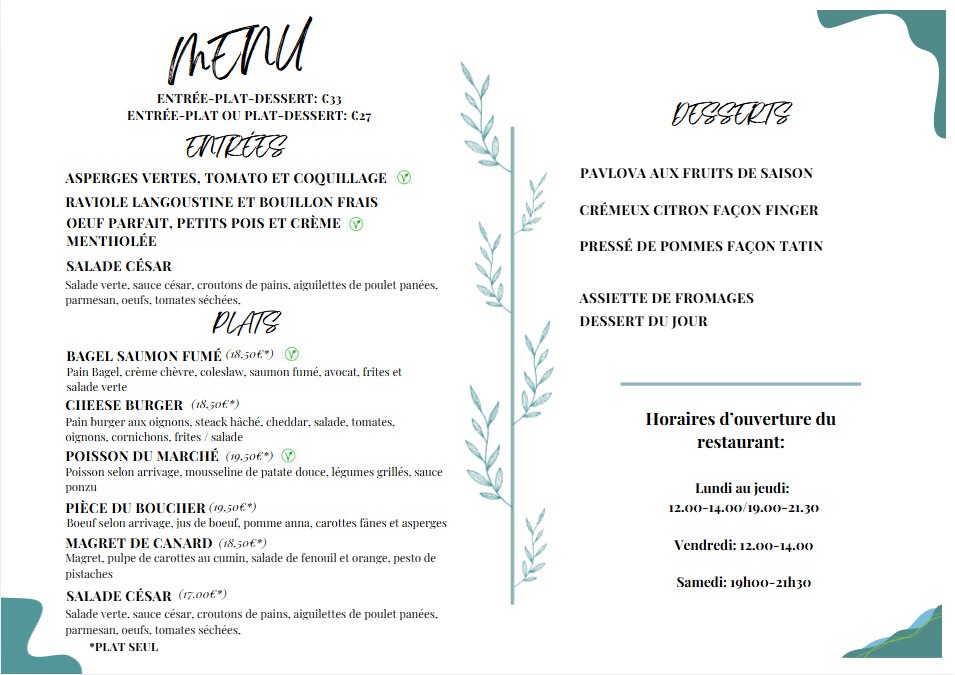 carte restaurant printemps été 2026 recto